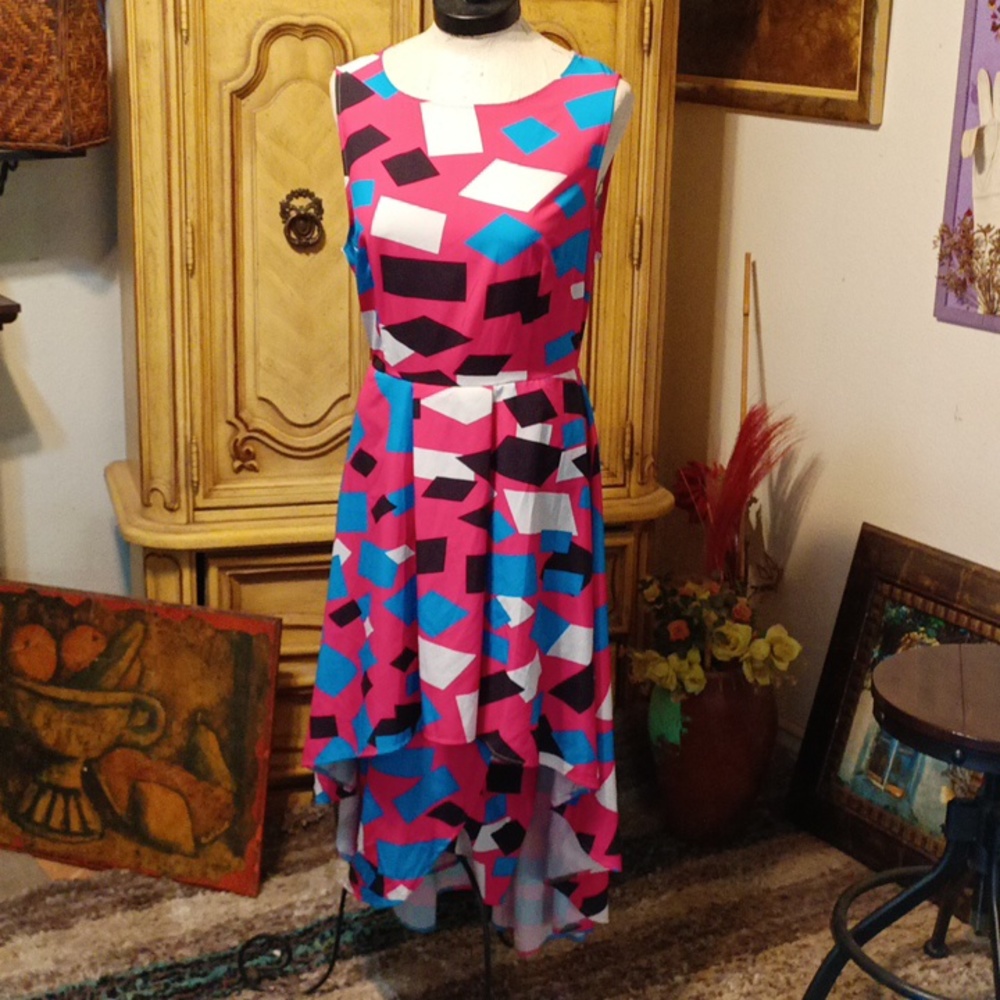 Womens Long Dress High low Summer Size L pink blue Zipper Back